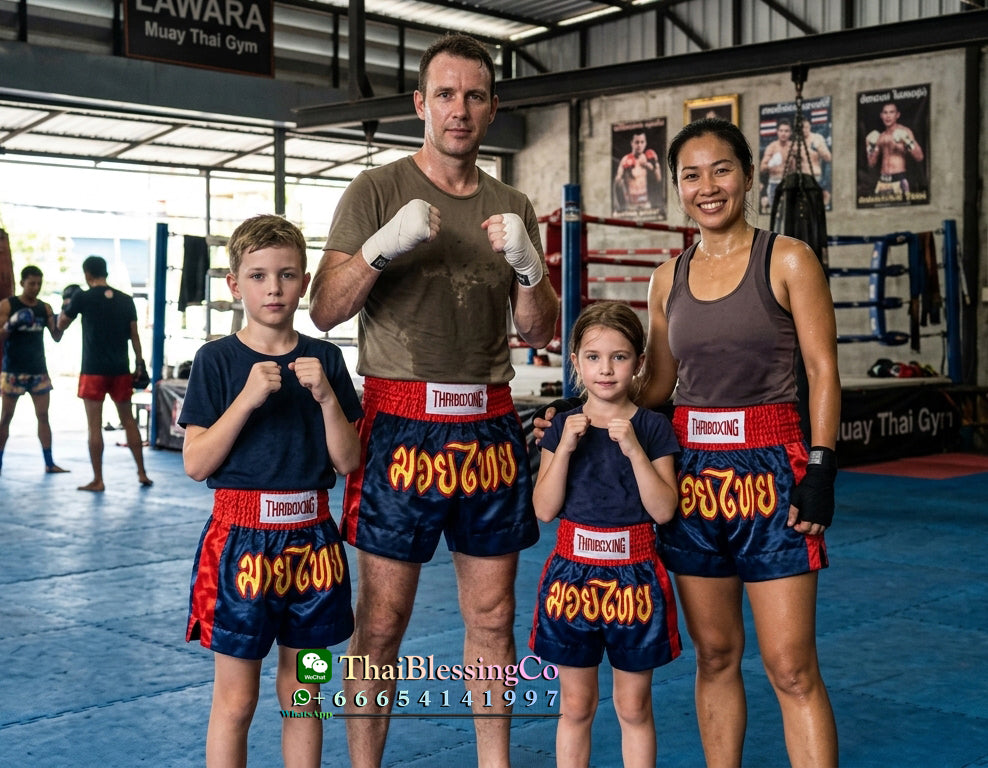 🥊The Apex Striker: Premium Side-Striped Muay Thai Shorts – Authentic Kanok Embroidered Satin Trunks, Quick-Dry Double-Layered Export Grade for Adults and Kids (Muay Thai shorts, blue.)
