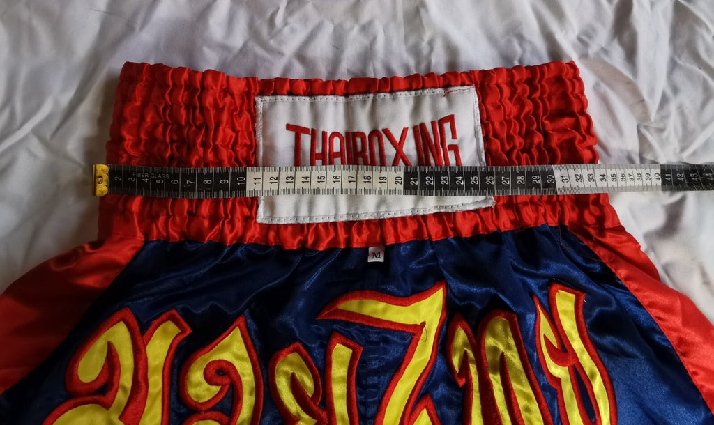 🥊The Apex Striker: Premium Side-Striped Muay Thai Shorts – Authentic Kanok Embroidered Satin Trunks, Quick-Dry Double-Layered Export Grade for Adults and Kids (Muay Thai shorts, blue.)