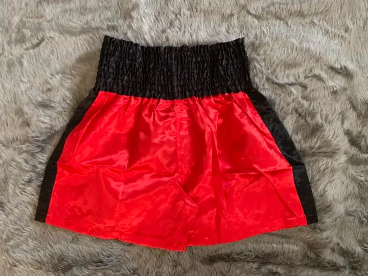 🥊The Apex Striker: Premium Side-Striped Muay Thai Shorts – Authentic Kanok Embroidered Satin Trunks, Quick-Dry Double-Layered Export Grade for Adults and Kids (Red Muay Thai shorts)