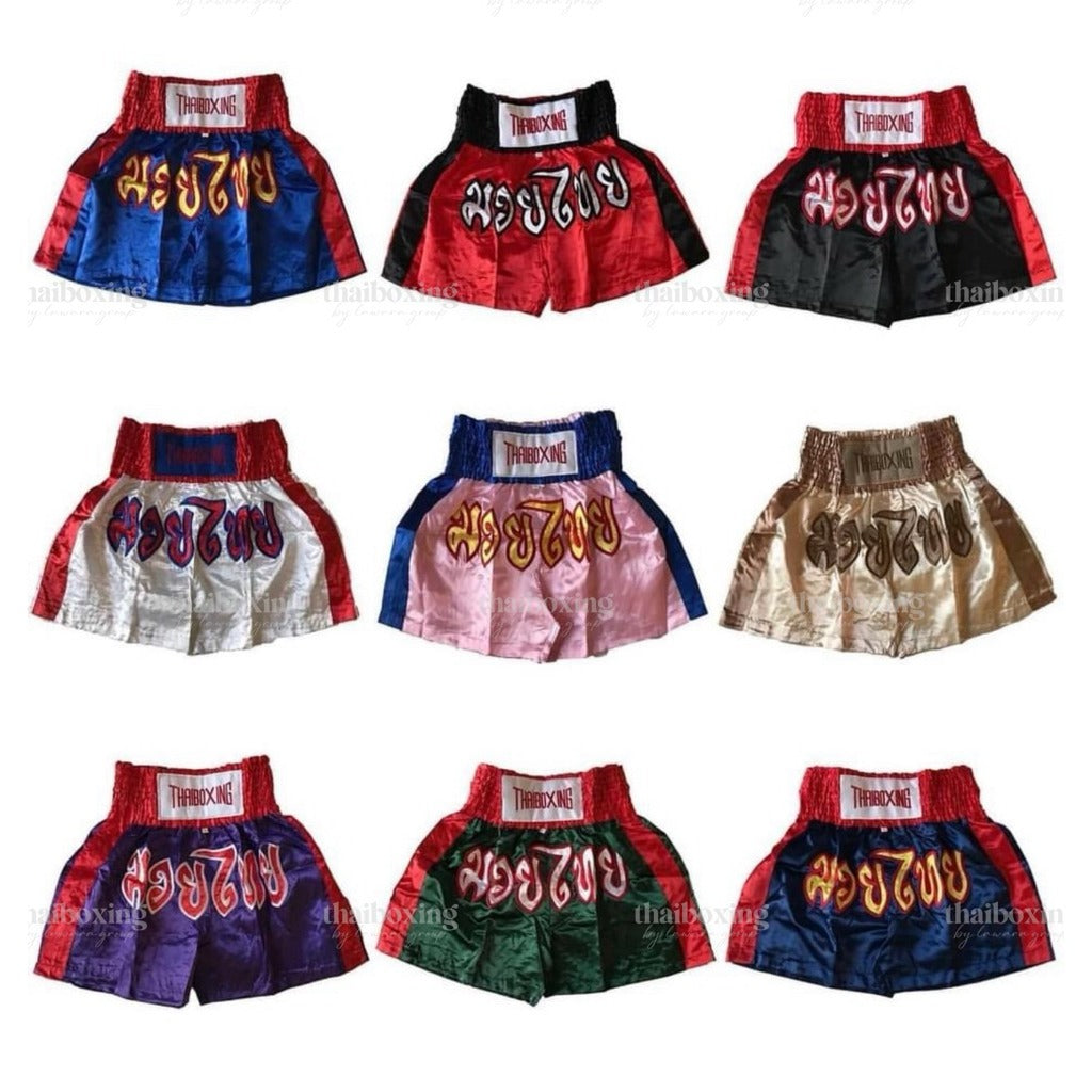 🥊The Apex Striker: Premium Side-Striped Muay Thai Shorts – Authentic Kanok Embroidered Satin Trunks, Quick-Dry Double-Layered Export Grade for Adults and Kids