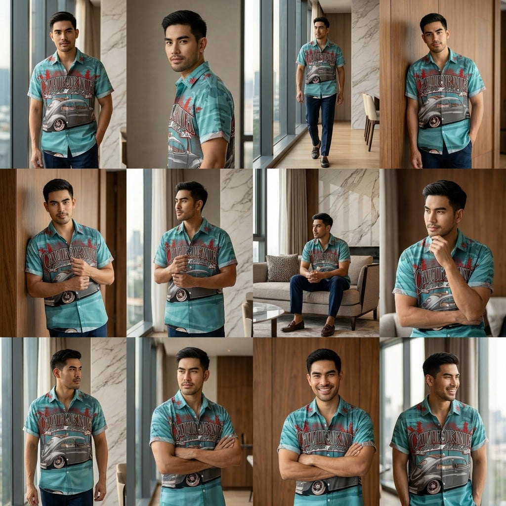 The Azure Horizon Premium Men's Seaside Holiday Hawaiian Shirt - High-Definition Tropical Floral Graphic Loose-Fit Handsome Silhouette Trousers Accent Shirt, Breathable Summer Beach Camisa Urban Short-Sleeve Apparel
