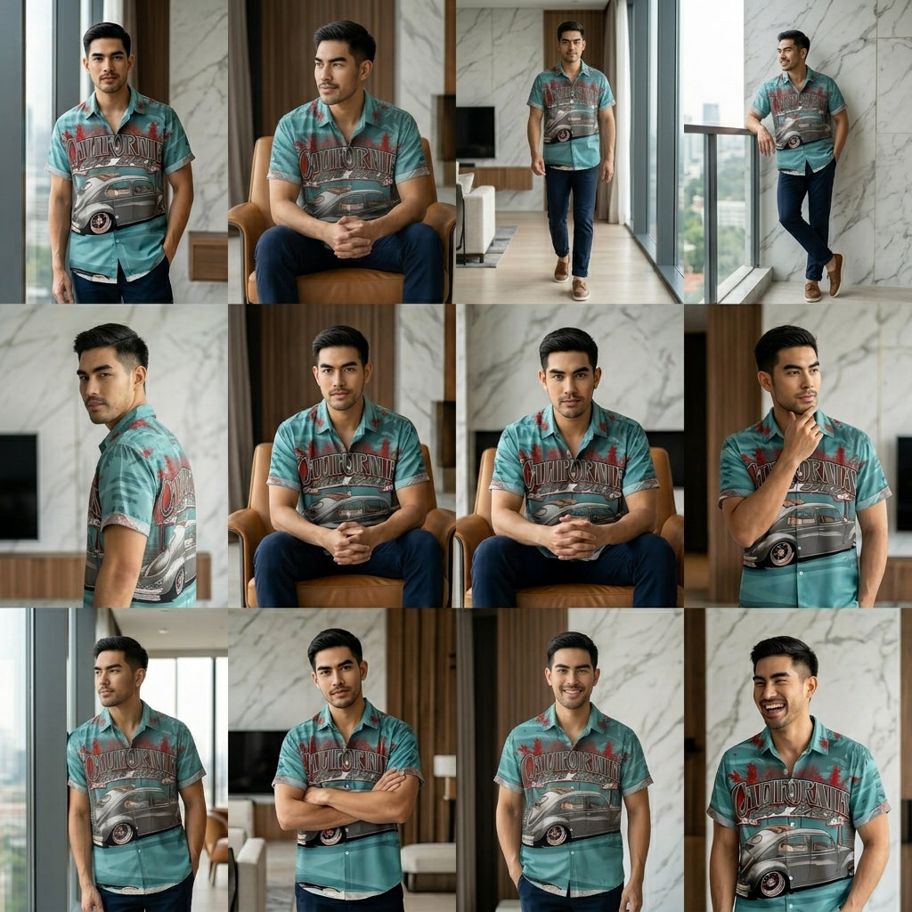 The Azure Horizon Premium Men's Seaside Holiday Hawaiian Shirt - High-Definition Tropical Floral Graphic Loose-Fit Handsome Silhouette Trousers Accent Shirt, Breathable Summer Beach Camisa Urban Short-Sleeve Apparel