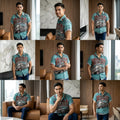 The Azure Horizon Premium Men's Seaside Holiday Hawaiian Shirt - High-Definition Tropical Floral Graphic Loose-Fit Handsome Silhouette Trousers Accent Shirt, Breathable Summer Beach Camisa Urban Short-Sleeve Apparel