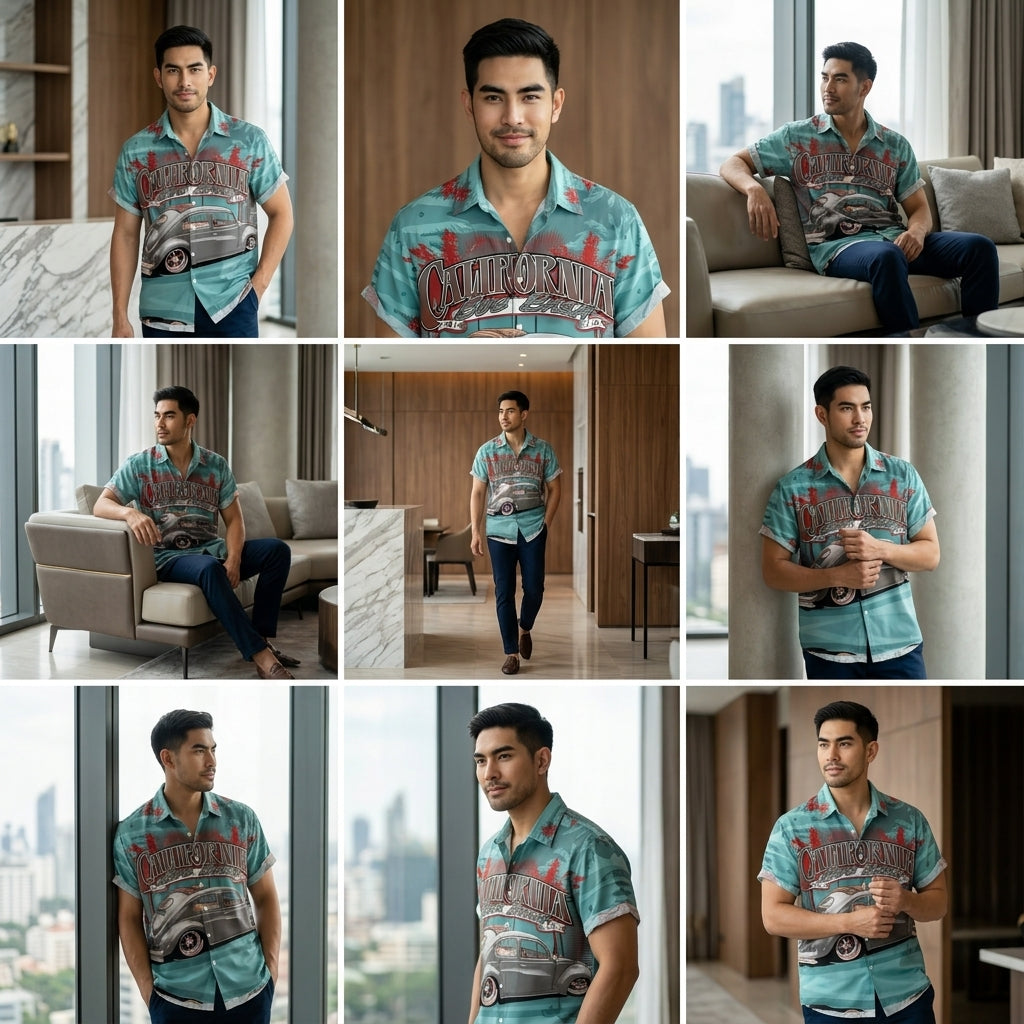 The Azure Horizon Premium Men's Seaside Holiday Hawaiian Shirt - High-Definition Tropical Floral Graphic Loose-Fit Handsome Silhouette Trousers Accent Shirt, Breathable Summer Beach Camisa Urban Short-Sleeve Apparel