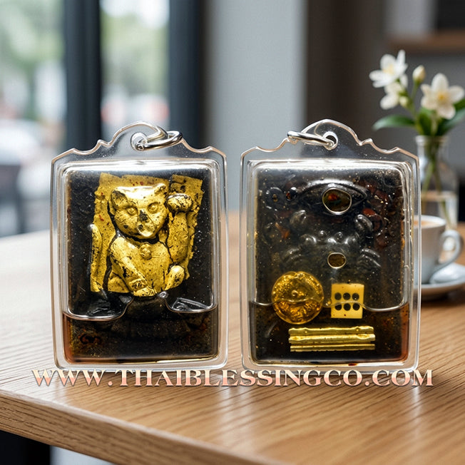 ✨ 🐱 The Celestial Fortune Cat: Sacred Herbal Powder 'Lucky Cat' in Consecrated Attraction Oil by Luang Pu In (2014 Edition) – The Ultimate Magnet for Infinite Wealth, Business Prosperity, and Sweet Compassion 🐱 ✨