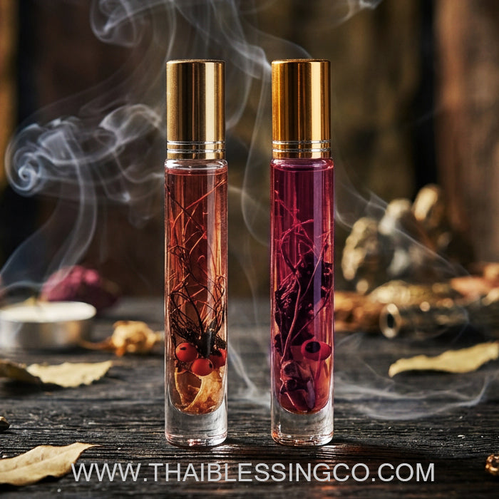 ✨ The Divine Saneh Mon Plaeng Enchantment Oil B.E. 2568: Authentic Thai Attraction Alchemy for Women, Men, and LGBTQ+ by Kruba Kamfan, Wat Ko Chok – Pink & Purple Gender-Specific Love Balms