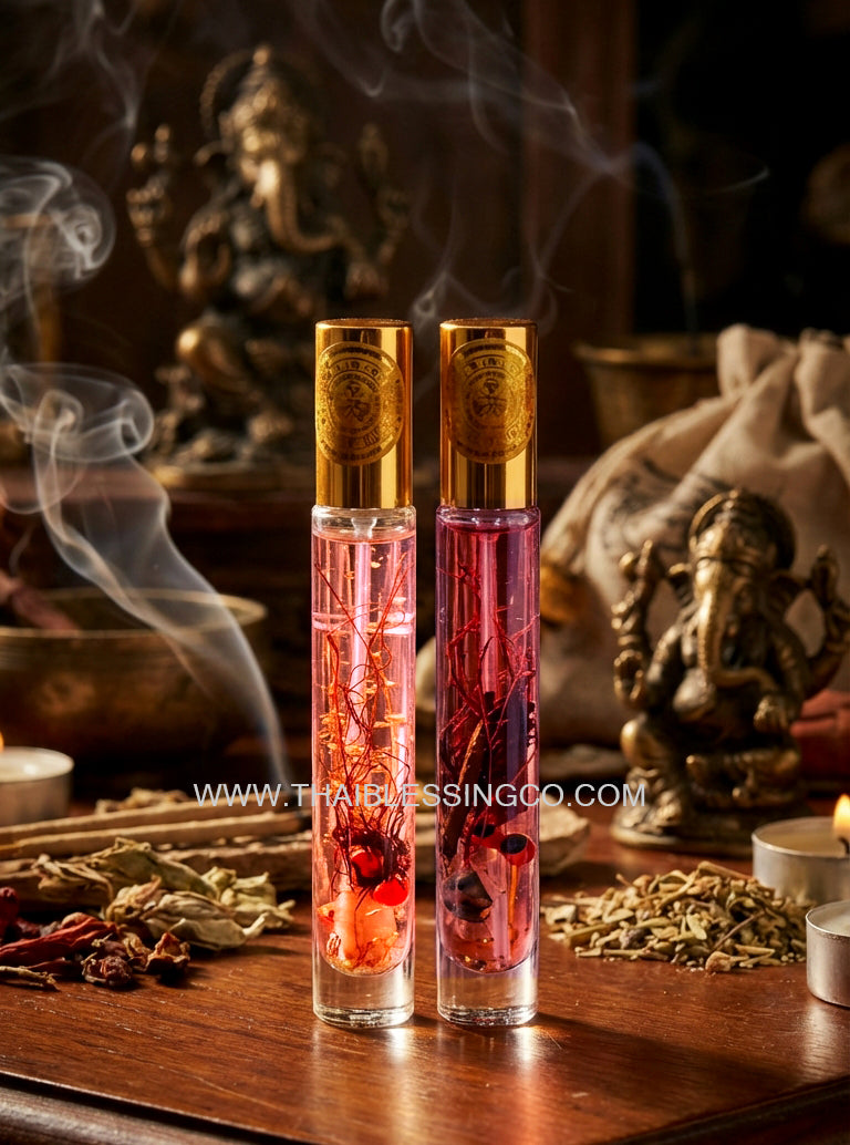 ✨ The Divine Saneh Mon Plaeng Enchantment Oil B.E. 2568: Authentic Thai Attraction Alchemy for Women, Men, and LGBTQ+ by Kruba Kamfan, Wat Ko Chok – Pink & Purple Gender-Specific Love Balms