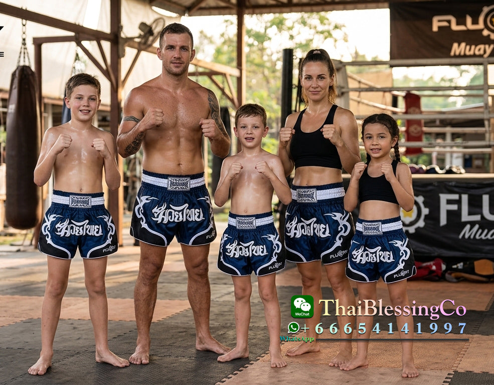 🏮 The FLUORY Elite Strike: Professional Muay Thai & Kickboxing Shorts – High-Performance Satin MMA Trunks for Competition and Combat Training, Unisex Design for Men, Women, and Kids (Dark blue Muay Thai shorts)