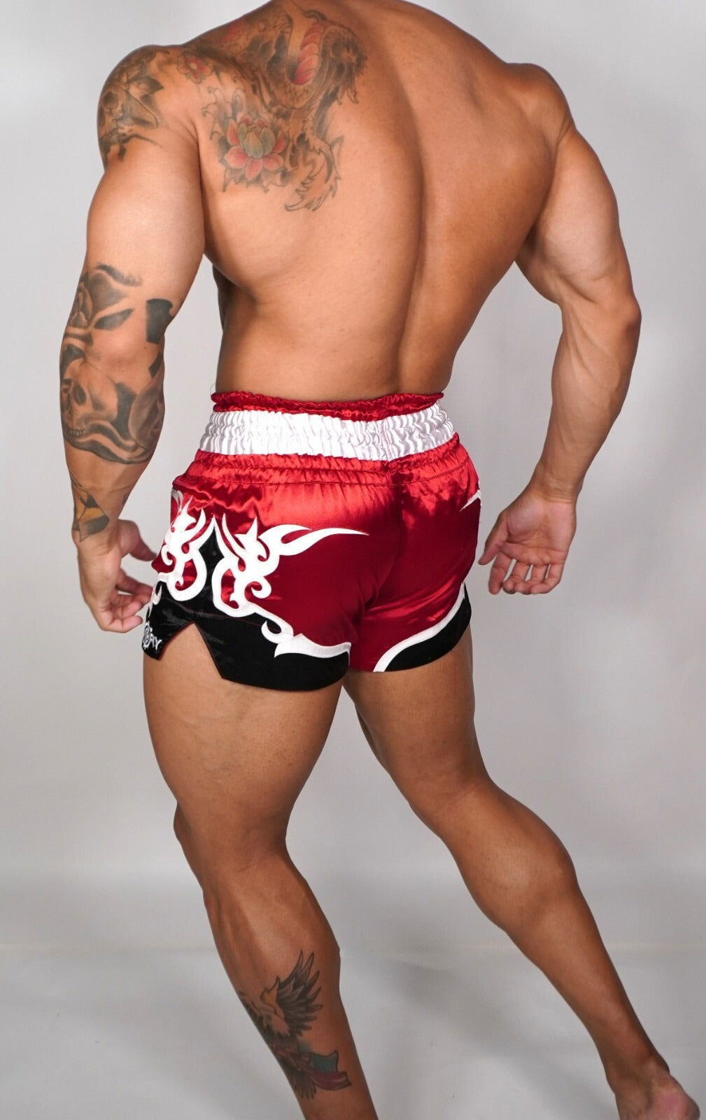 🏮 The FLUORY Elite Strike: Professional Muay Thai & Kickboxing Shorts – High-Performance Satin MMA Trunks for Competition and Combat Training, Unisex Design for Men, Women, and Kids (Red Muay Thai shorts)