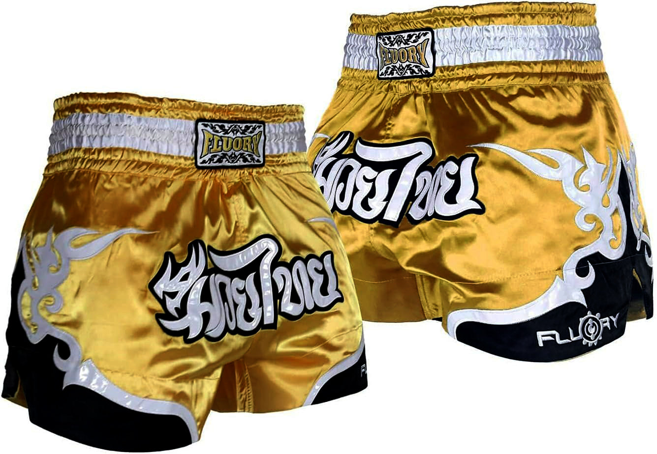 🏮 The FLUORY Elite Strike: Professional Muay Thai & Kickboxing Shorts – High-Performance Satin MMA Trunks for Competition and Combat Training, Unisex Design for Men, Women, and Kids (Yellow Muay Thai shorts)