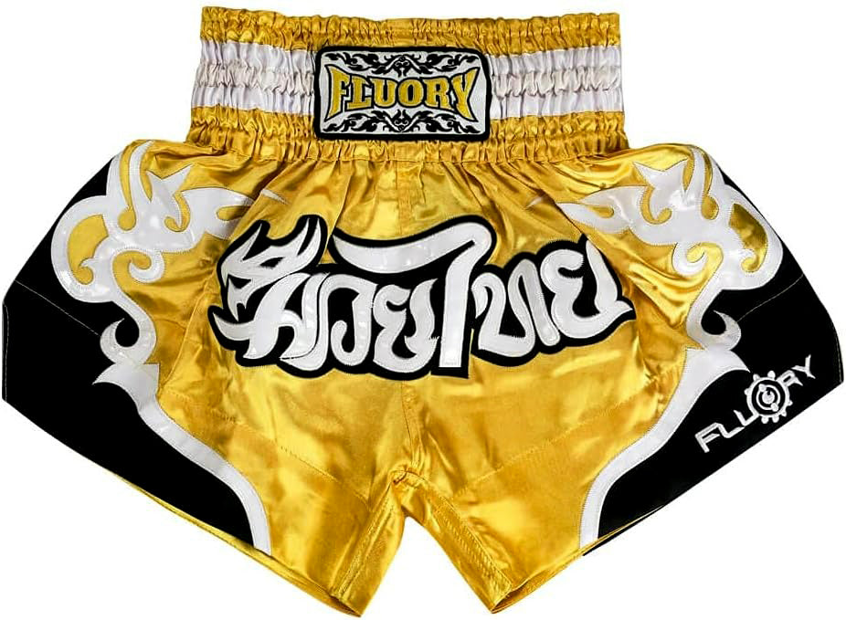 🏮 The FLUORY Elite Strike: Professional Muay Thai & Kickboxing Shorts – High-Performance Satin MMA Trunks for Competition and Combat Training, Unisex Design for Men, Women, and Kids (Yellow Muay Thai shorts)