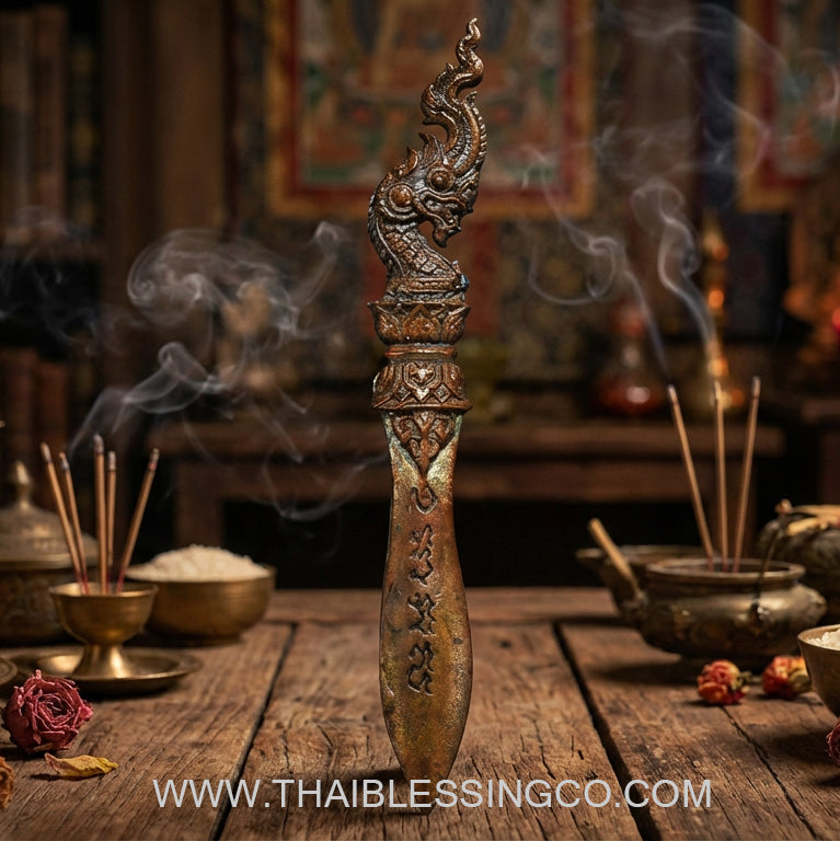 ✨ The First Edition Phra Khan Demon-Slayer Dagger B.E. 2558: Sacred Samrit Bronze Spiritual Weapon for Absolute Protection, Authority, and Clearing Negative Karma by Luang Phor Jai, Wat Phraya Yat (Power Size 4.3 cm)