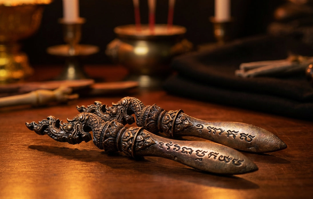 ✨ The First Edition Phra Khan Demon-Slayer Dagger B.E. 2558: Sacred Samrit Bronze Spiritual Weapon for Absolute Protection, Authority, and Clearing Negative Karma by Luang Phor Jai, Wat Phraya Yat (Power Size 4.3 cm)