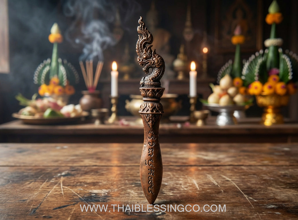 ✨ The First Edition Phra Khan Demon-Slayer Dagger B.E. 2558: Sacred Samrit Bronze Spiritual Weapon for Absolute Protection, Authority, and Clearing Negative Karma by Luang Phor Jai, Wat Phraya Yat (Power Size 4.3 cm)