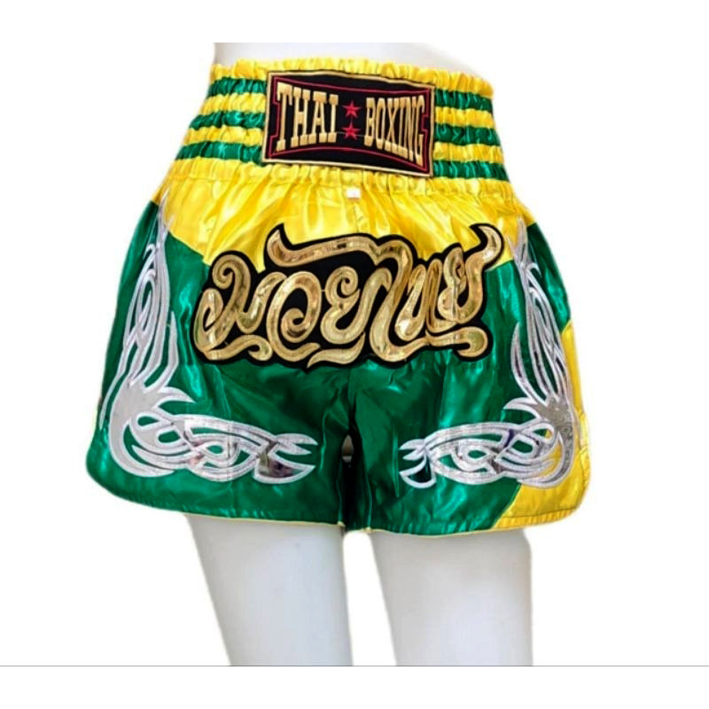 🥊 The Heritage Elite: Authentic Premium Satin Muay Thai Shorts – Ultra-Soft High-Gloss Boxing Trunks, Handcrafted Multi-Size Elastic Waistband, Factory-Direct Export Grade for Adults and Kids (Green Muay Thai shorts)