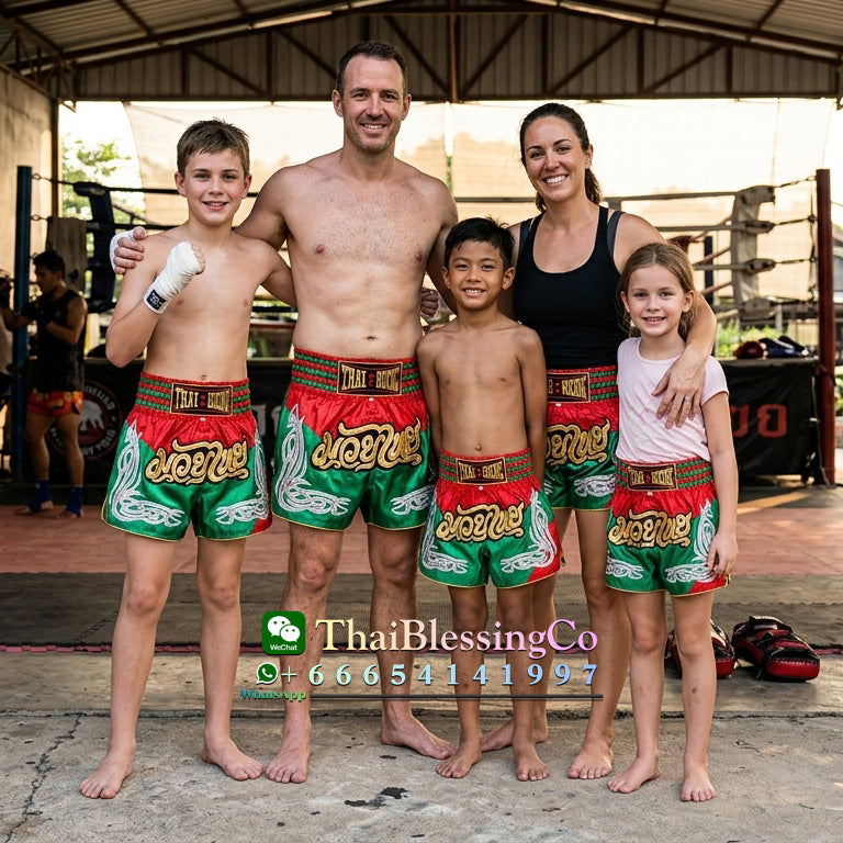 🥊 The Heritage Elite: Authentic Premium Satin Muay Thai Shorts – Ultra-Soft High-Gloss Boxing Trunks, Handcrafted Multi-Size Elastic Waistband, Factory-Direct Export Grade for Adults and Kids (Green and red Muay Thai shorts)