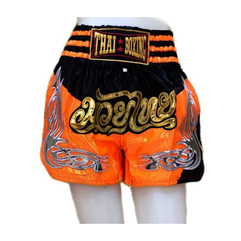 🥊 The Heritage Elite: Authentic Premium Satin Muay Thai Shorts – Ultra-Soft High-Gloss Boxing Trunks, Handcrafted Multi-Size Elastic Waistband, Factory-Direct Export Grade for Adults and Kids (Orange and black Muay Thai shorts)