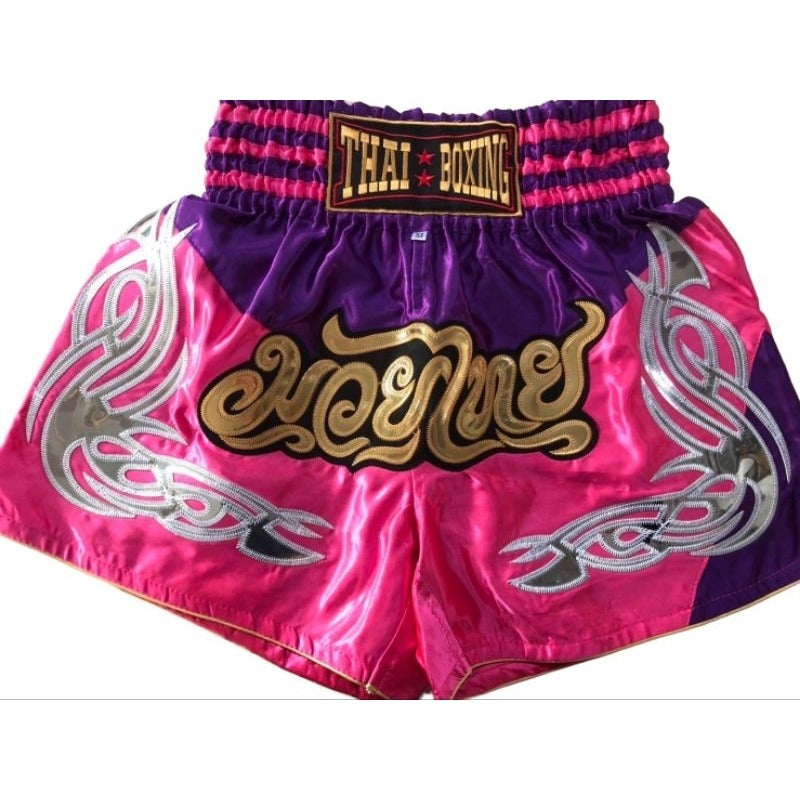 🥊 The Heritage Elite: Authentic Premium Satin Muay Thai Shorts – Ultra-Soft High-Gloss Boxing Trunks, Handcrafted Multi-Size Elastic Waistband, Factory-Direct Export Grade for Adults and Kids (Pinkish-purple Muay Thai shorts)