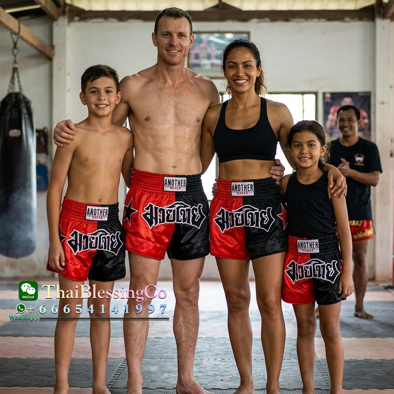 🥊 The Heritage Elite: Authentic Premium Satin Muay Thai Shorts – Ultra-Soft High-Gloss Boxing Trunks, Handcrafted Multi-Size Elastic Waistband, Factory-Direct Export Grade for Adults and Kids (Red and black Muay Thai shorts)