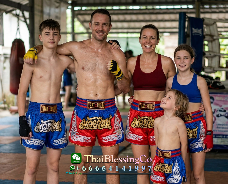 🥊 The Heritage Elite: Authentic Premium Satin Muay Thai Shorts – Ultra-Soft High-Gloss Boxing Trunks, Handcrafted Multi-Size Elastic Waistband, Factory-Direct Export Grade for Adults and Kids (Red and blue Muay Thai shorts)
