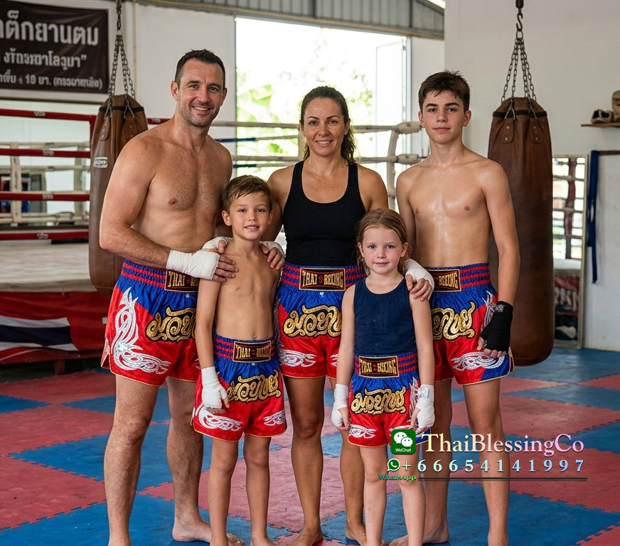 🥊 The Heritage Elite: Authentic Premium Satin Muay Thai Shorts – Ultra-Soft High-Gloss Boxing Trunks, Handcrafted Multi-Size Elastic Waistband, Factory-Direct Export Grade for Adults and Kids (Red and blue Muay Thai shorts)