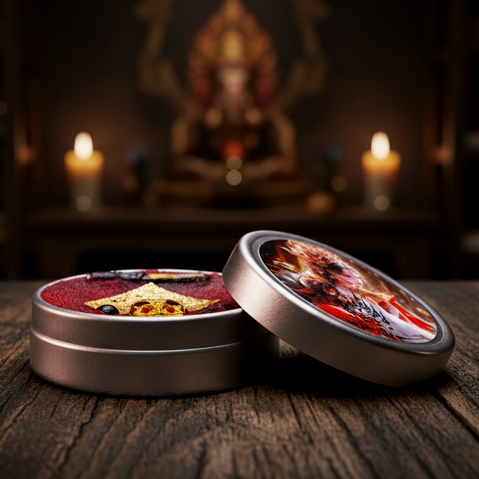 ✨ The Nine-Tailed Fox Princess Saneh Jan Enchantment Wax B.E. 2568: Limited Edition Red Alchemy Attraction Balm with Snake Skin Takrut & Sacred Herbs by Phra Ajarn Amnat Mahaveero (4.0 cm Collector's Tin)