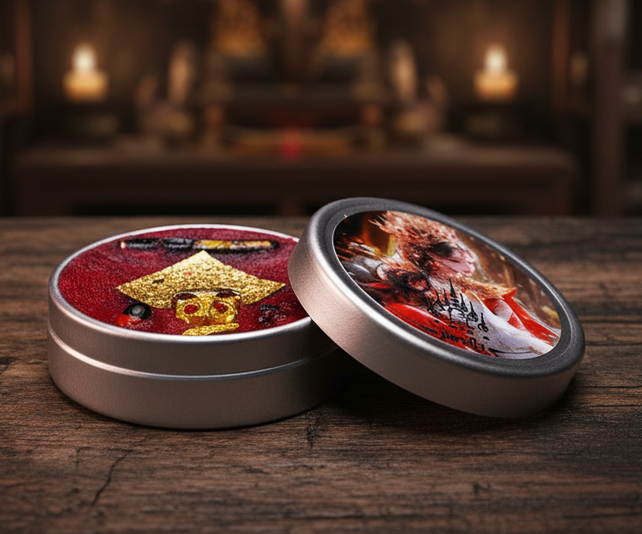 ✨ The Nine-Tailed Fox Princess Saneh Jan Enchantment Wax B.E. 2568: Limited Edition Red Alchemy Attraction Balm with Snake Skin Takrut & Sacred Herbs by Phra Ajarn Amnat Mahaveero (4.0 cm Collector's Tin)