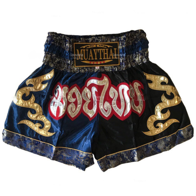 🥊 The Radiant Striker: Twotone Signature Muay Thai Shorts – Premium Vibrant Dual-Color Series, Ultra-Comfortable Stylish Boxing Trunks, Handcrafted High-Precision Export Grade for Adults and Kids (Muay Thai shorts, blue and black.)
