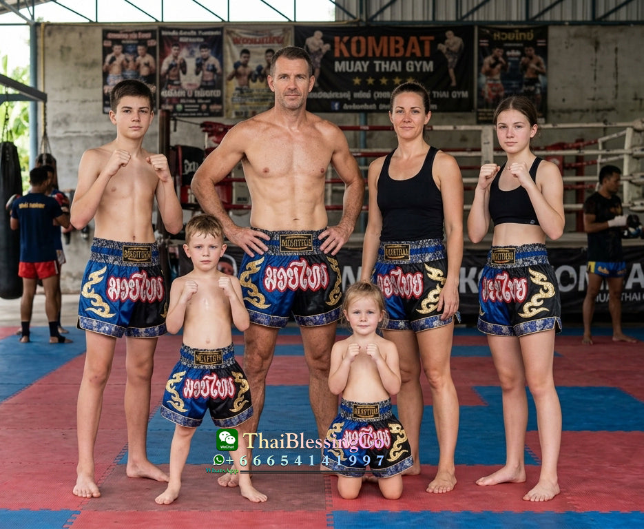 🥊 The Radiant Striker: Twotone Signature Muay Thai Shorts – Premium Vibrant Dual-Color Series, Ultra-Comfortable Stylish Boxing Trunks, Handcrafted High-Precision Export Grade for Adults and Kids (Muay Thai shorts, blue and black.)