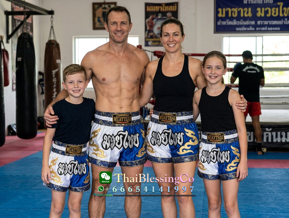 🥊 The Radiant Striker: Twotone Signature Muay Thai Shorts – Premium Vibrant Dual-Color Series, Ultra-Comfortable Stylish Boxing Trunks, Handcrafted High-Precision Export Grade for Adults and Kids (White and blue Muay Thai shorts)