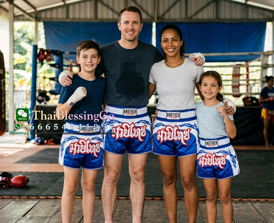 🥊 The Royal Striker: Authentic High-Quality Thailand Muay Thai Shorts – Premium Heavyweight Satin Boxing Trunks, Handcrafted Professional Grade for Adults and Kids, Stylish Performance Combat Wear Blue and black Muay Thai shorts