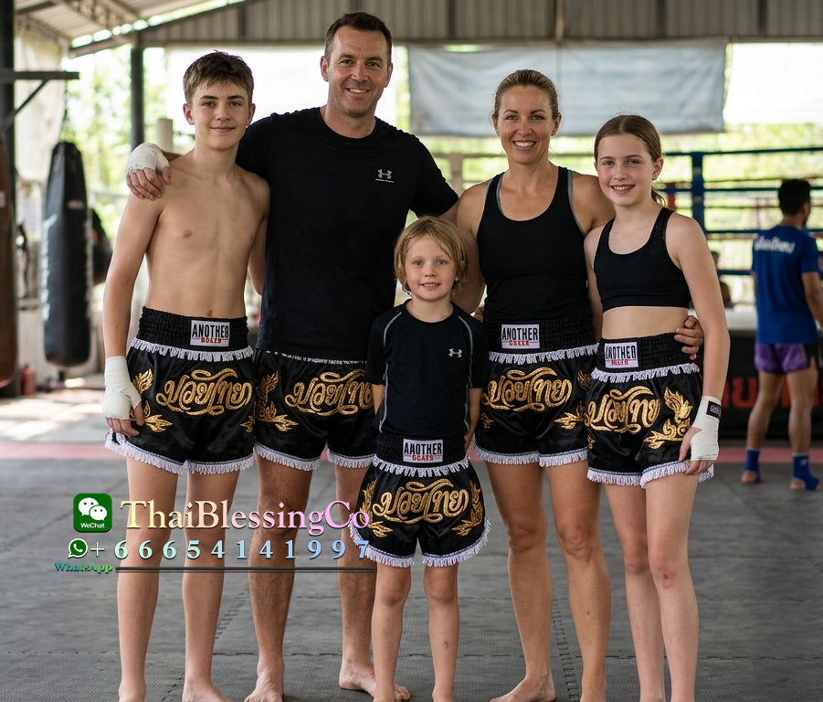 🥊 The Royal Striker: Authentic High-Quality Thailand Muay Thai Shorts – Premium Heavyweight Satin Boxing Trunks, Handcrafted Professional Grade for Adults and Kids, Stylish Performance Combat Wear Blue and black Muay Thai shorts