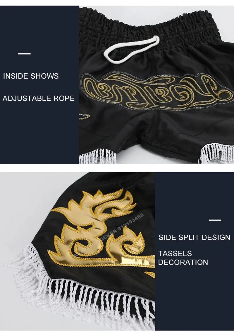 🥊 The Royal Striker: Authentic High-Quality Thailand Muay Thai Shorts – Premium Heavyweight Satin Boxing Trunks, Handcrafted Professional Grade for Adults and Kids, Stylish Performance Combat Wear Blue and black Muay Thai shorts
