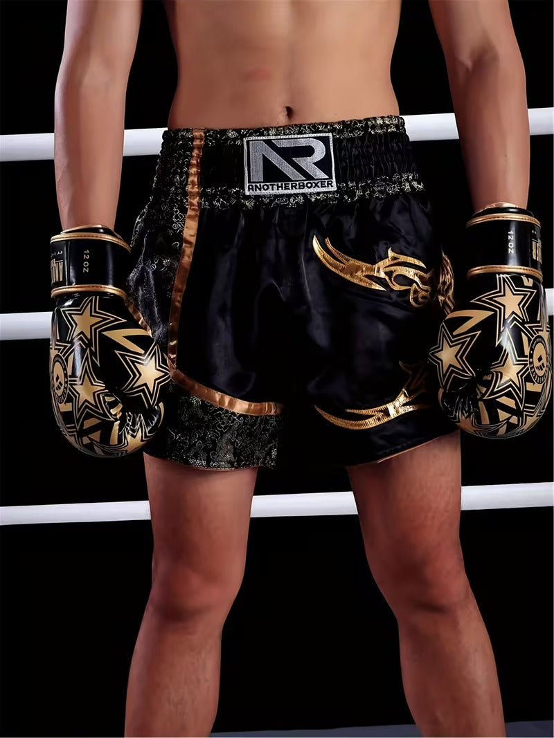 🥊 The Royal Striker: Authentic High-Quality Thailand Muay Thai Shorts – Premium Heavyweight Satin Boxing Trunks, Handcrafted Professional Grade for Adults and Kids, Stylish Performance Combat Wear Blue and black Muay Thai shorts