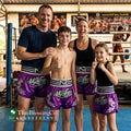 🥊 The Royal Striker: Authentic High-Quality Thailand Muay Thai Shorts – Premium Heavyweight Satin Boxing Trunks, Handcrafted Professional Grade for Adults and Kids, Stylish Performance Combat Wear Blue and black Muay Thai shorts