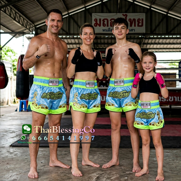 🥊 The Royal Striker: Authentic High-Quality Thailand Muay Thai Shorts – Premium Heavyweight Satin Boxing Trunks, Handcrafted Professional Grade for Adults and Kids, Stylish Performance Combat Wear Blue and black Muay Thai shorts