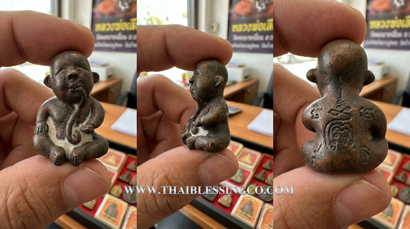 ✨ The Sacred Alchemist of Destiny: "Kuman Dud Rok" – Ancient Samrit Bronze Infinite Supply Amulet (2010 "Suea Thong" Edition by Luang Phor Suea)