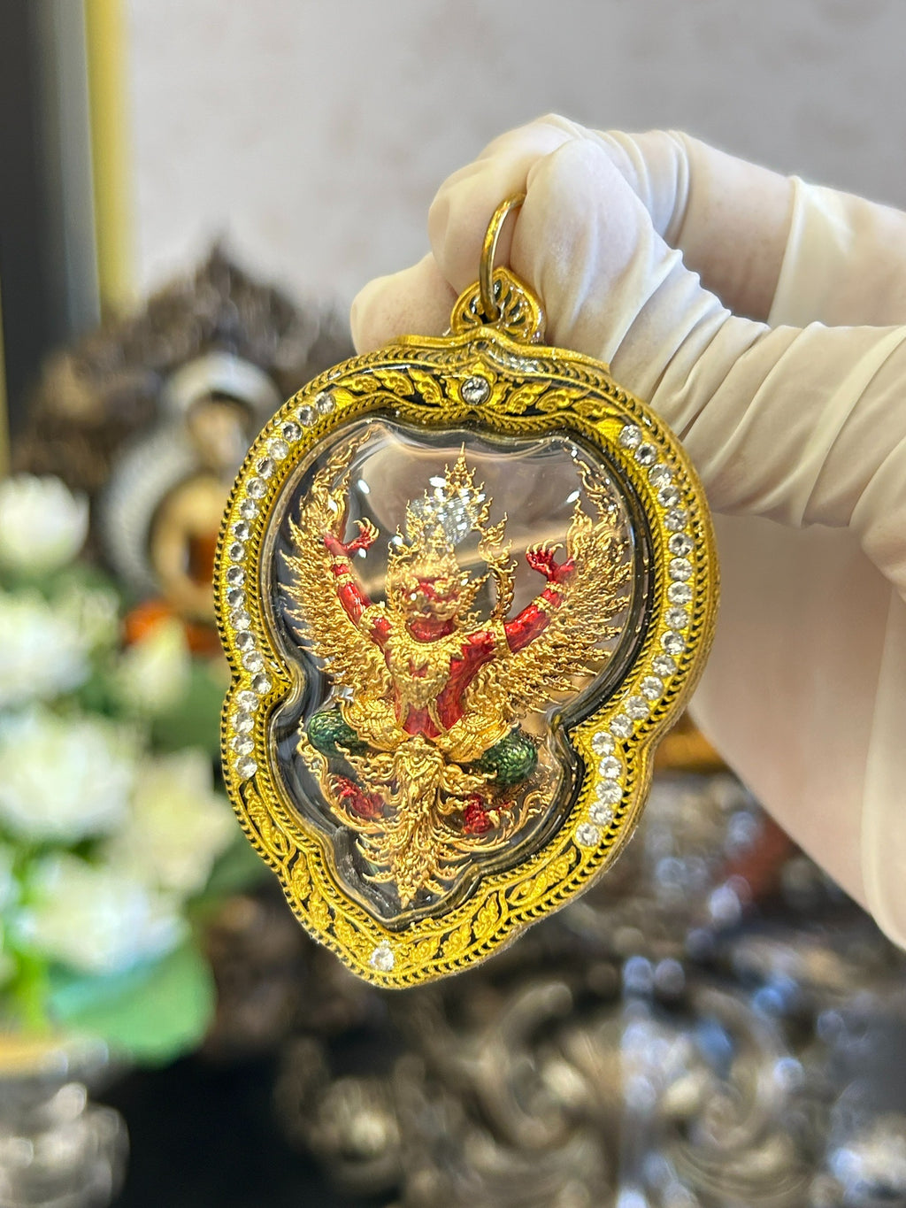 ✨ The Sovereign Commander: "Phaya Wentai" Royal Garuda – Sacred Golden Bronze with Custom Ornate Shield for Supreme Authority, Wealth & Elite Protection