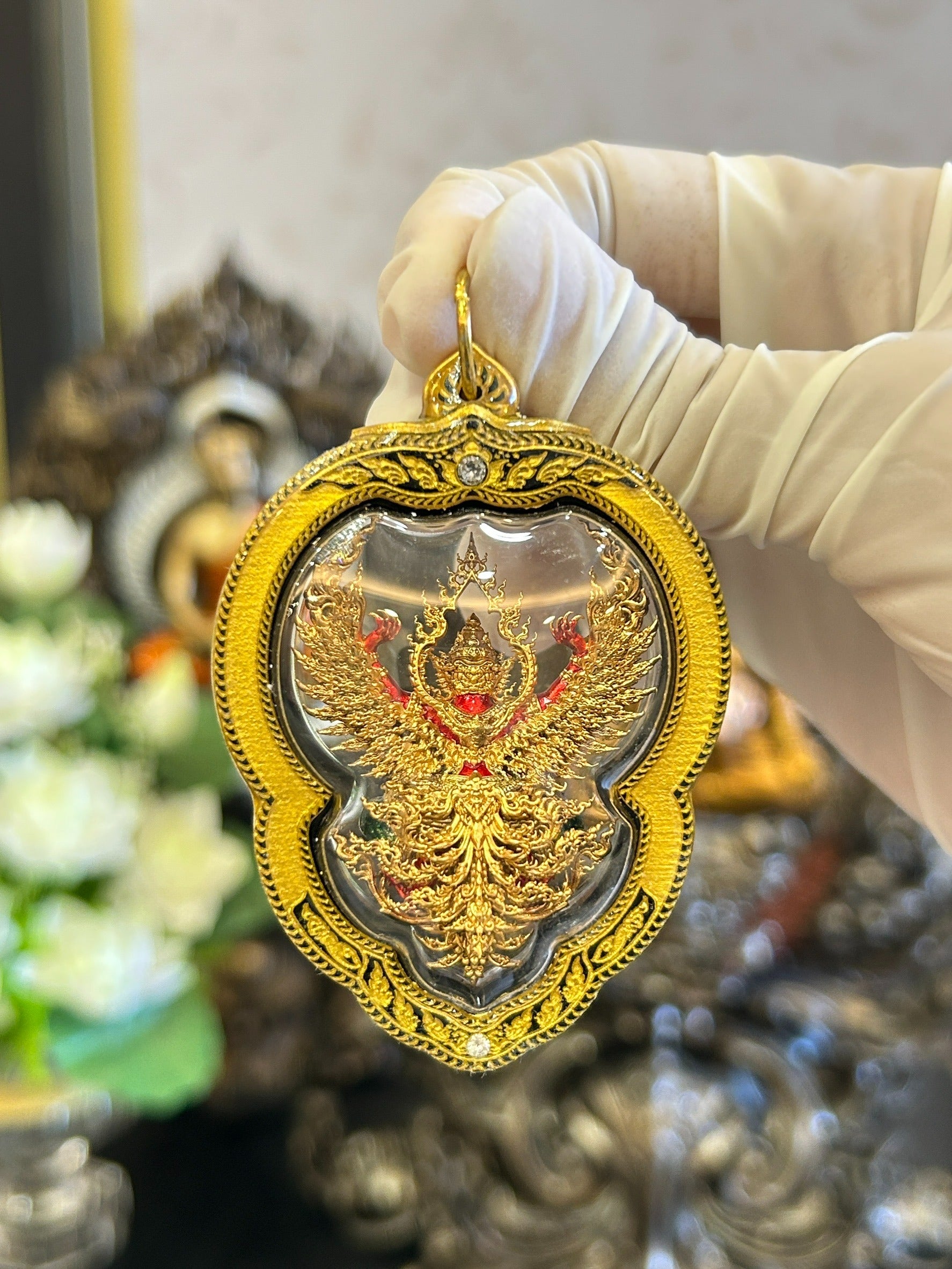 ✨ The Sovereign Commander: "Phaya Wentai" Royal Garuda – Sacred Golden Bronze with Custom Ornate Shield for Supreme Authority, Wealth & Elite Protection