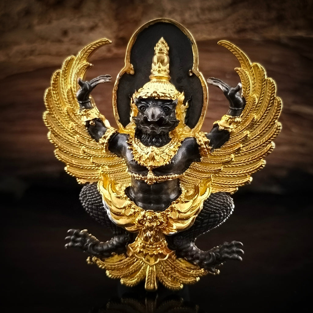 ✨ The Sovereign Shield: "Maha Amnat" Royal Garuda – Bronze 'Khan Long Hin' Edition with Golden Wings by Luang Phor Thong, Wat Ban Rai