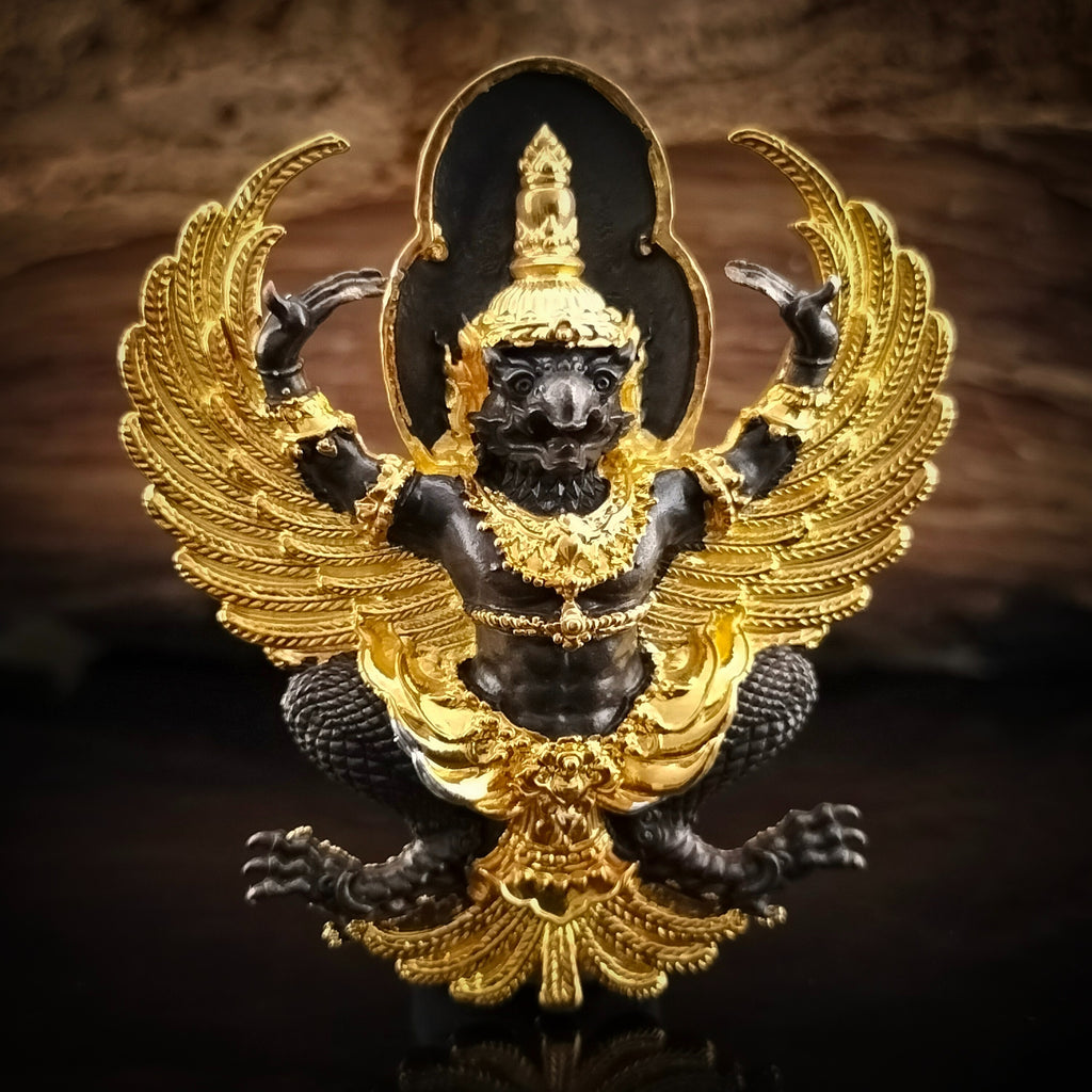 ✨ The Sovereign Shield: "Maha Amnat" Royal Garuda – Bronze 'Khan Long Hin' Edition with Golden Wings by Luang Phor Thong, Wat Ban Rai