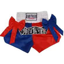 🔥 The Victory Bow: Premium Satin Muay Thai & Kickboxing Shorts – Elegant Bow-Tie Design, Multi-Sport Combat Trunks for MMA, Cage Fighting, and Professional Training (Adults & Kids Blue and red Muay Thai shorts)