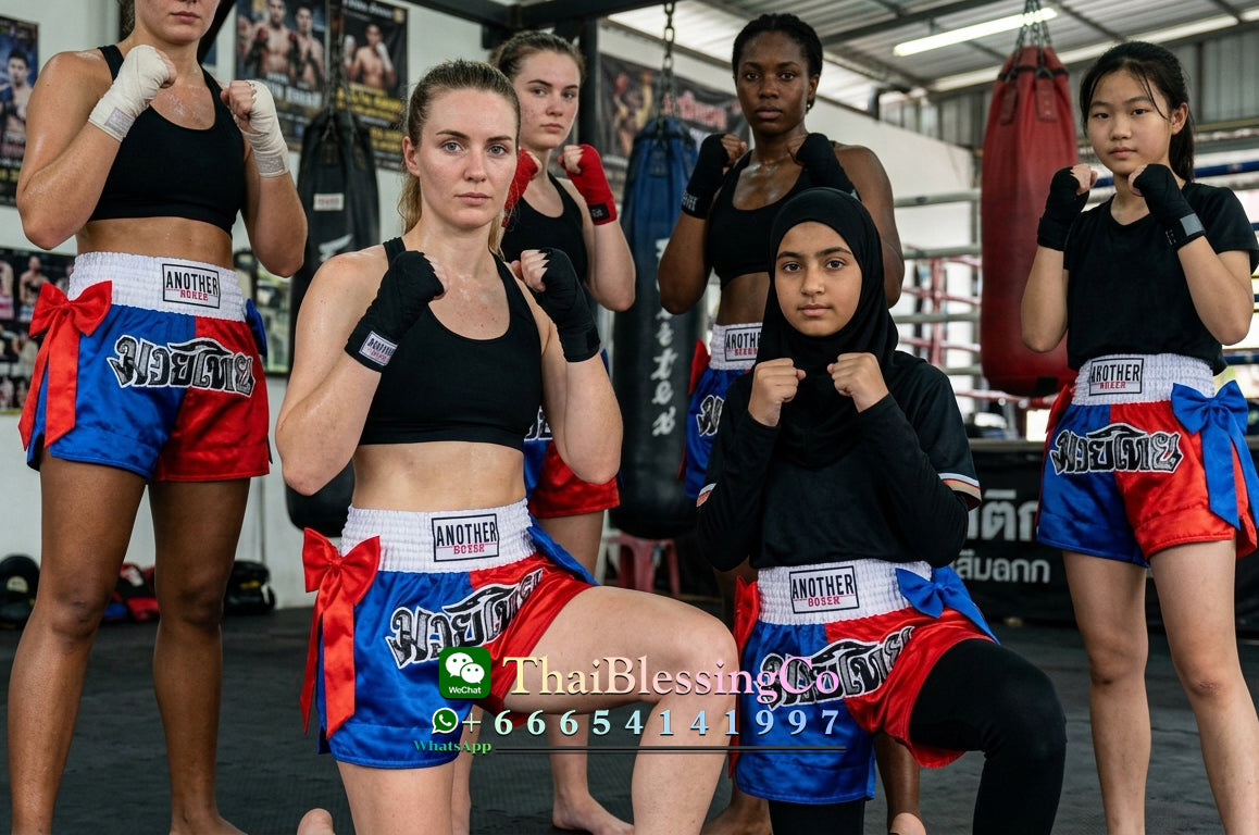 🔥 The Victory Bow: Premium Satin Muay Thai & Kickboxing Shorts – Elegant Bow-Tie Design, Multi-Sport Combat Trunks for MMA, Cage Fighting, and Professional Training (Adults & Kids Blue and red Muay Thai shorts)