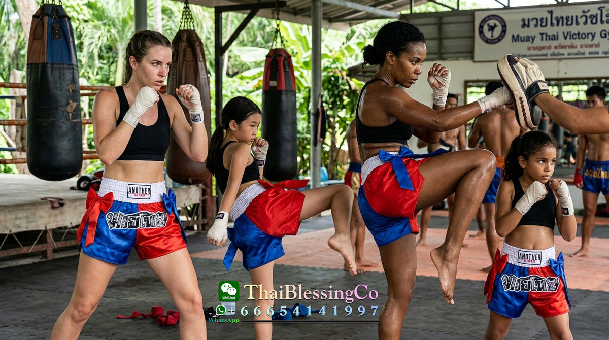 🔥 The Victory Bow: Premium Satin Muay Thai & Kickboxing Shorts – Elegant Bow-Tie Design, Multi-Sport Combat Trunks for MMA, Cage Fighting, and Professional Training (Adults & Kids Blue and red Muay Thai shorts)