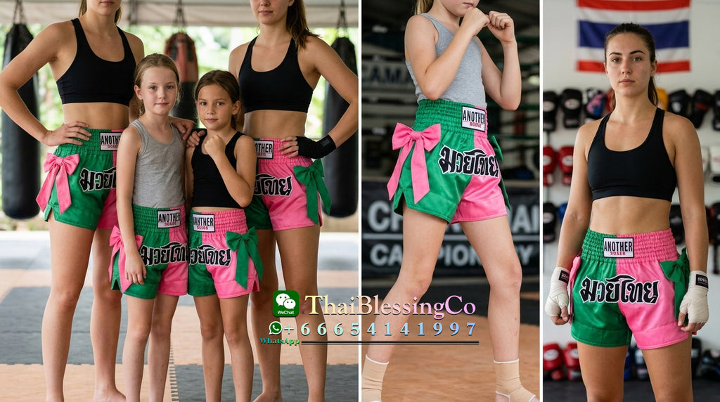 🔥 The Victory Bow: Premium Satin Muay Thai & Kickboxing Shorts – Elegant Bow-Tie Design, Multi-Sport Combat Trunks for MMA, Cage Fighting, and Professional Training (Adults & Kids Muay Thai shorts in pink and green.)