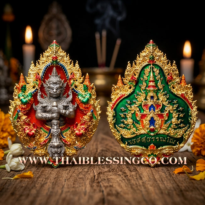 ✨ The "Wessuwanno" Sovereign Deity: Supreme Cast Buddhist Art — Gilded Gold Bronze with Sacred Longya Enamel & Satin Finished Deity — Dual-Consecrated for Infinite Wealth, Absolute Protection, and Royal Command