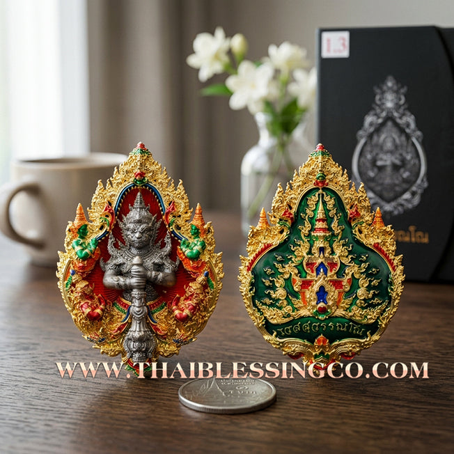 ✨ The "Wessuwanno" Sovereign Deity: Supreme Cast Buddhist Art — Gilded Gold Bronze with Sacred Longya Enamel & Satin Finished Deity — Dual-Consecrated for Infinite Wealth, Absolute Protection, and Royal Command