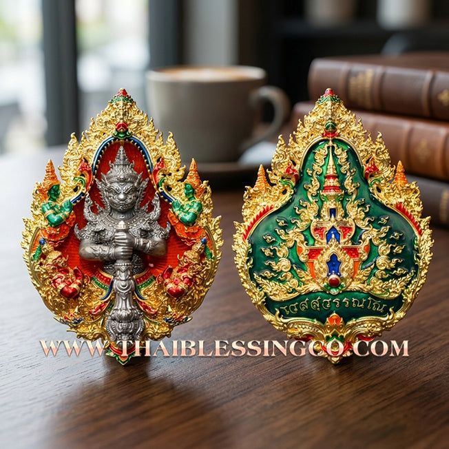 ✨ The "Wessuwanno" Sovereign Deity: Supreme Cast Buddhist Art — Gilded Gold Bronze with Sacred Longya Enamel & Satin Finished Deity — Dual-Consecrated for Infinite Wealth, Absolute Protection, and Royal Command