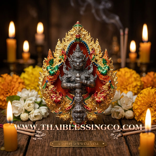 ✨ The "Wessuwanno" Sovereign Deity: Supreme Cast Buddhist Art — Gilded Gold Bronze with Sacred Longya Enamel & Satin Finished Deity — Dual-Consecrated for Infinite Wealth, Absolute Protection, and Royal Command