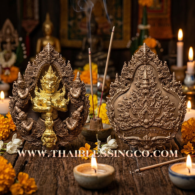 ✨ The "Wessuwanno" Sovereign Guardian: Masterpiece Buddhist Art Edition — Satin Bronze with Gilded Gold Deity — Dual-Consecrated for Absolute Wealth, Royal Authority, and Spiritual Shield